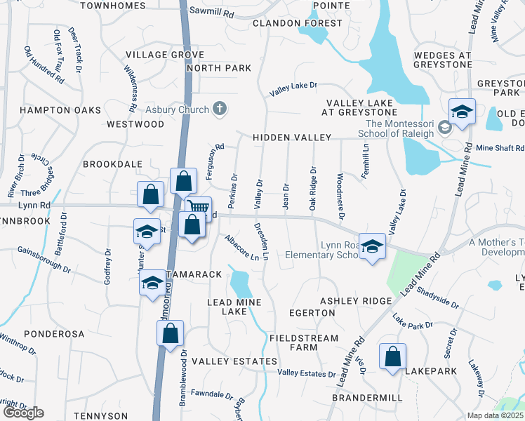 map of restaurants, bars, coffee shops, grocery stores, and more near 6700 Valley Drive in Raleigh