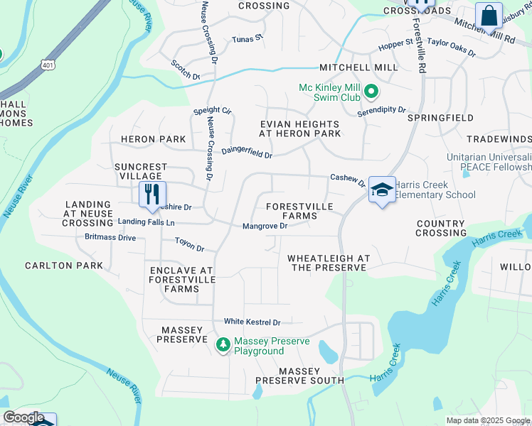 map of restaurants, bars, coffee shops, grocery stores, and more near 4108 Breadfruit Court in Raleigh