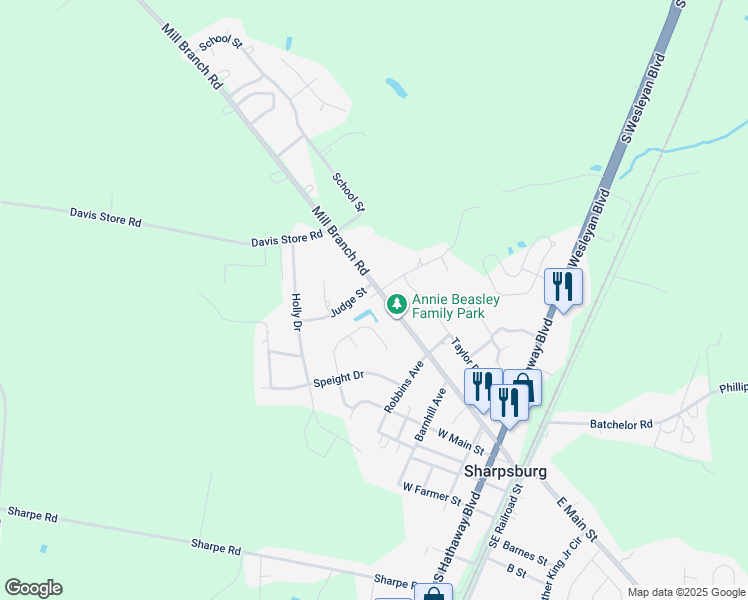 map of restaurants, bars, coffee shops, grocery stores, and more near 717 Mill Branch Road in Rocky Mount