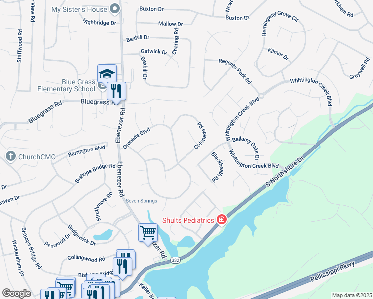 map of restaurants, bars, coffee shops, grocery stores, and more near 1720 Colonade Road in Knoxville