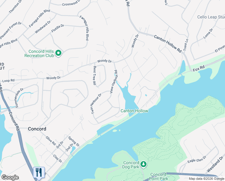 map of restaurants, bars, coffee shops, grocery stores, and more near 901 Harbour Shore Drive in Knoxville