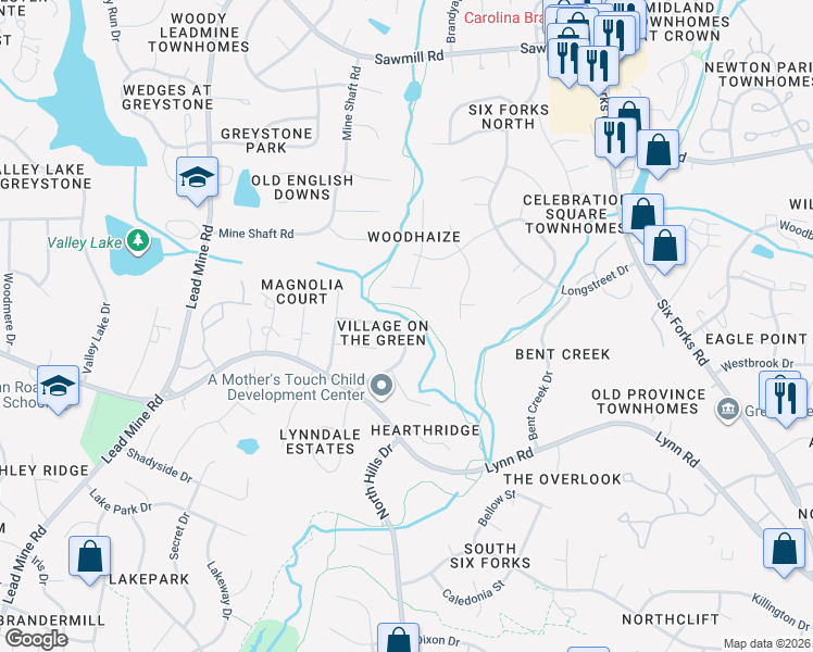 map of restaurants, bars, coffee shops, grocery stores, and more near 7231 Shellburne Drive in Raleigh