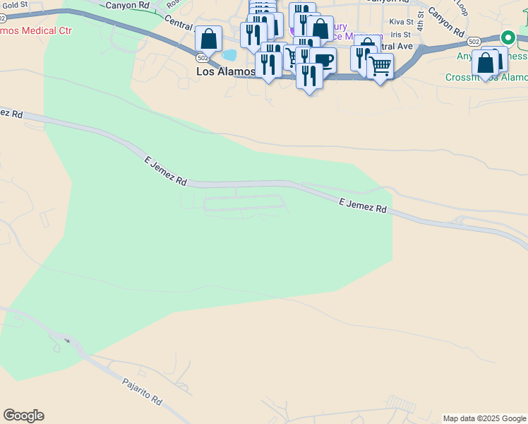 map of restaurants, bars, coffee shops, grocery stores, and more near 2025 East Jemez Road in Los Alamos