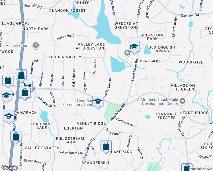 map of restaurants, bars, coffee shops, grocery stores, and more near 6801 Valley Lake Drive in Raleigh