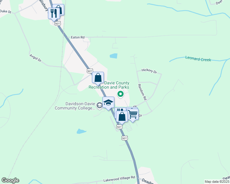 map of restaurants, bars, coffee shops, grocery stores, and more near 1200 South Salisbury Street in Mocksville