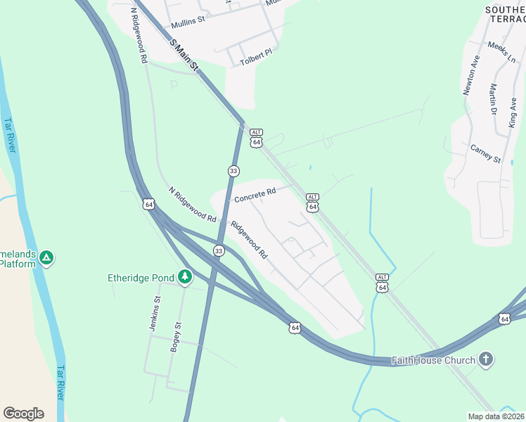 map of restaurants, bars, coffee shops, grocery stores, and more near 87 Ridgewood Road in Tarboro