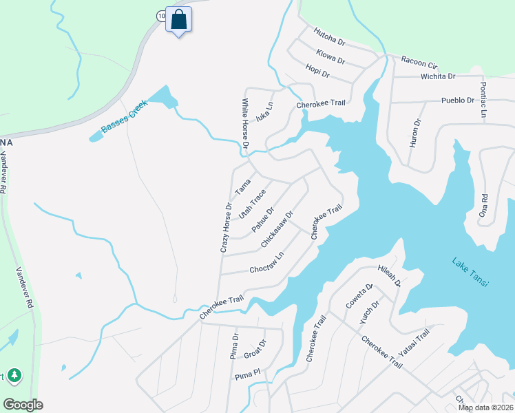 map of restaurants, bars, coffee shops, grocery stores, and more near 2105 Utah Trace in Crossville