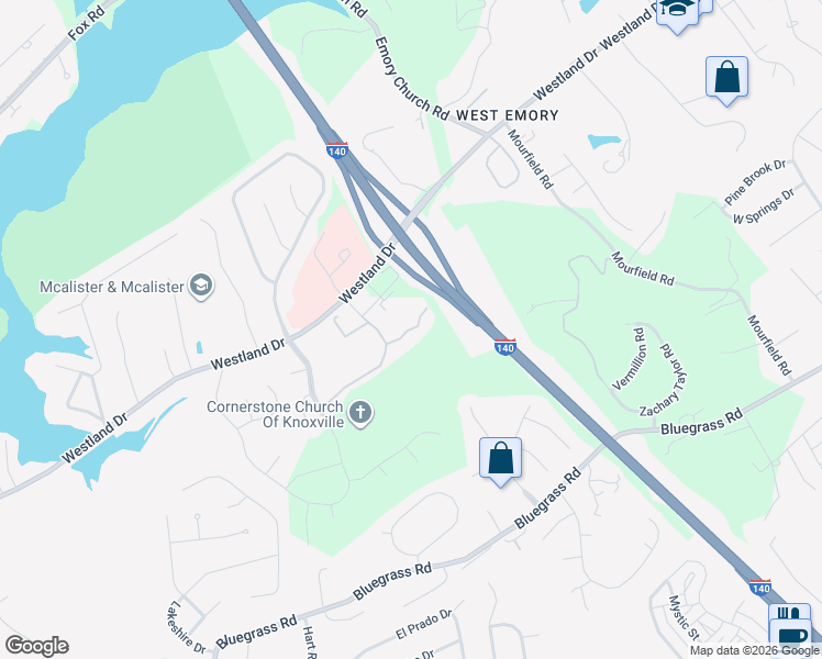 map of restaurants, bars, coffee shops, grocery stores, and more near Grove Lake Way in Knoxville