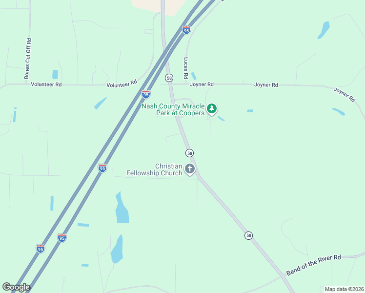 map of restaurants, bars, coffee shops, grocery stores, and more near 7636 North Carolina Highway 58 in Elm City