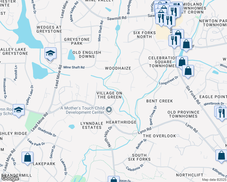 map of restaurants, bars, coffee shops, grocery stores, and more near 7121 Tyndall Court in Raleigh