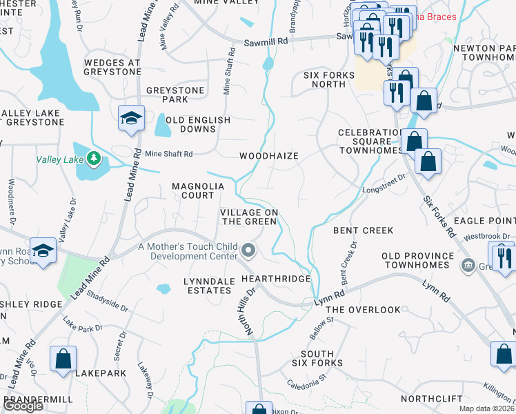 map of restaurants, bars, coffee shops, grocery stores, and more near 7121 Tyndall Court in Raleigh