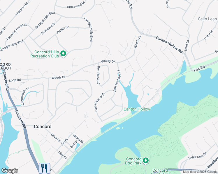 map of restaurants, bars, coffee shops, grocery stores, and more near 852 Smoke Creek Road in Knoxville