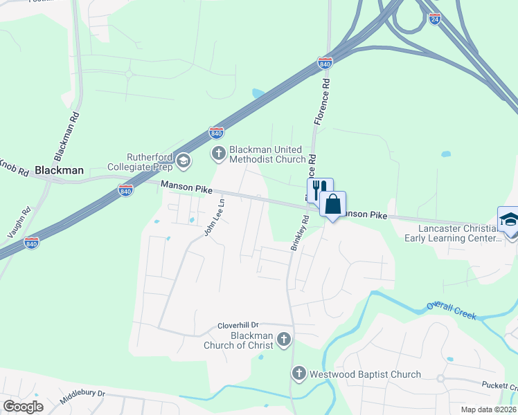 map of restaurants, bars, coffee shops, grocery stores, and more near 4310 Manson Pike in Murfreesboro
