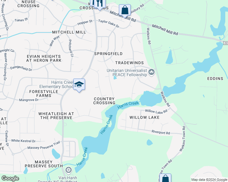 map of restaurants, bars, coffee shops, grocery stores, and more near 3941 Tyler Bluff Lane in Raleigh