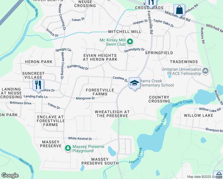 map of restaurants, bars, coffee shops, grocery stores, and more near 4201 Medlar Lane in Raleigh