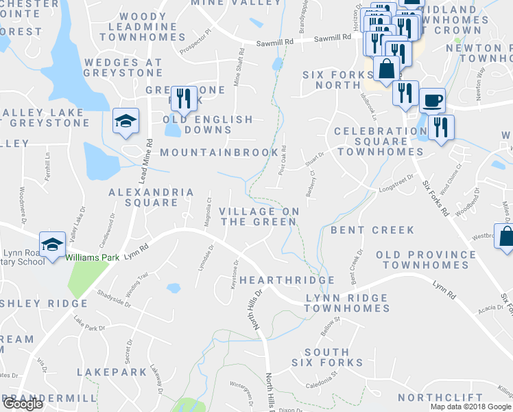 map of restaurants, bars, coffee shops, grocery stores, and more near 7304 Shellburne Drive in Raleigh