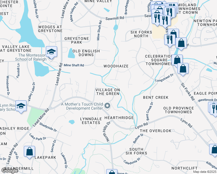 map of restaurants, bars, coffee shops, grocery stores, and more near 7286 Shellburne Drive in Raleigh