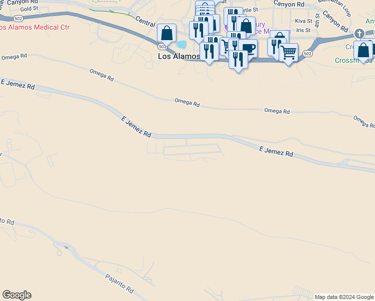 map of restaurants, bars, coffee shops, grocery stores, and more near in Los Alamos County