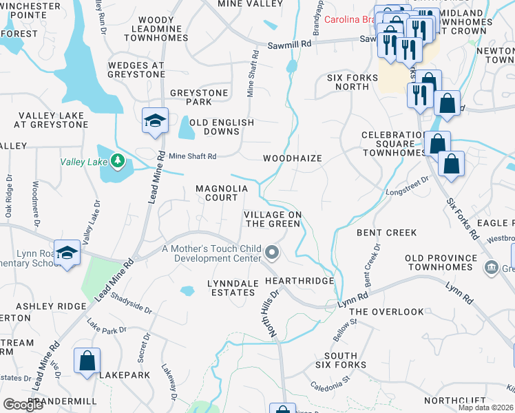 map of restaurants, bars, coffee shops, grocery stores, and more near 7308 Shellburne Drive in Raleigh