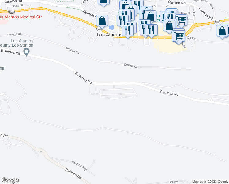 map of restaurants, bars, coffee shops, grocery stores, and more near in Los Alamos County
