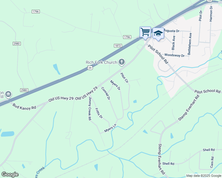 map of restaurants, bars, coffee shops, grocery stores, and more near Richfork Avenue in Davidson County