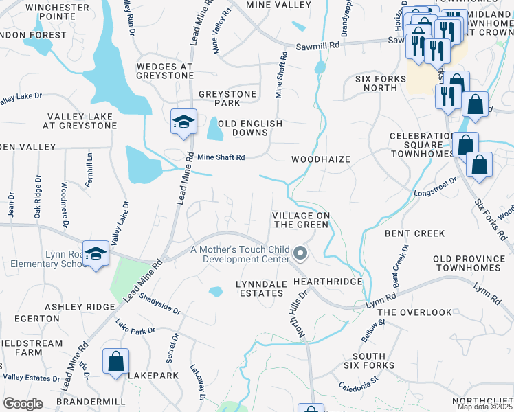 map of restaurants, bars, coffee shops, grocery stores, and more near 7309 Summerland Drive in Raleigh