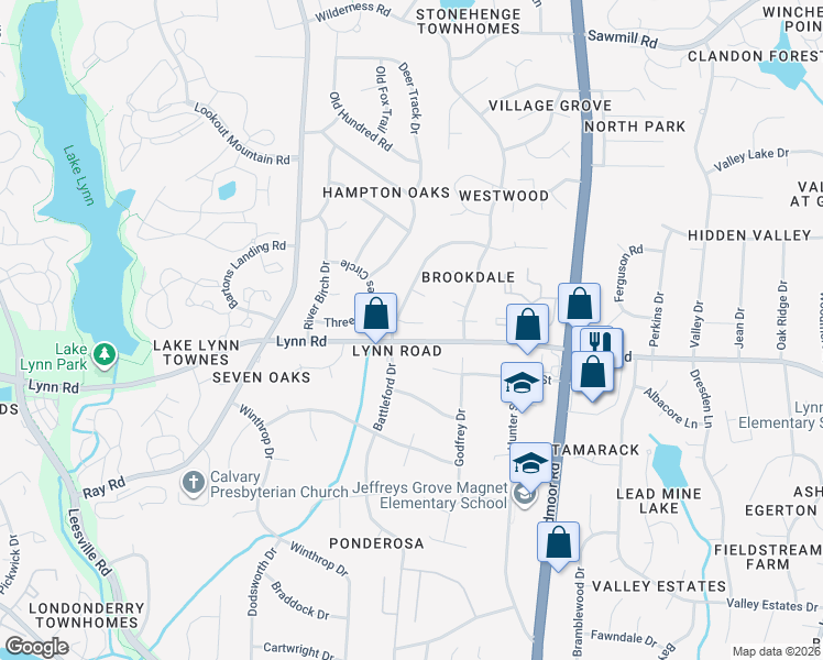 map of restaurants, bars, coffee shops, grocery stores, and more near 2612 Valley Woods Court in Raleigh