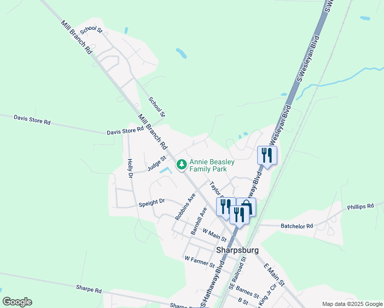 map of restaurants, bars, coffee shops, grocery stores, and more near 100 Sandy Hill Court in Rocky Mount