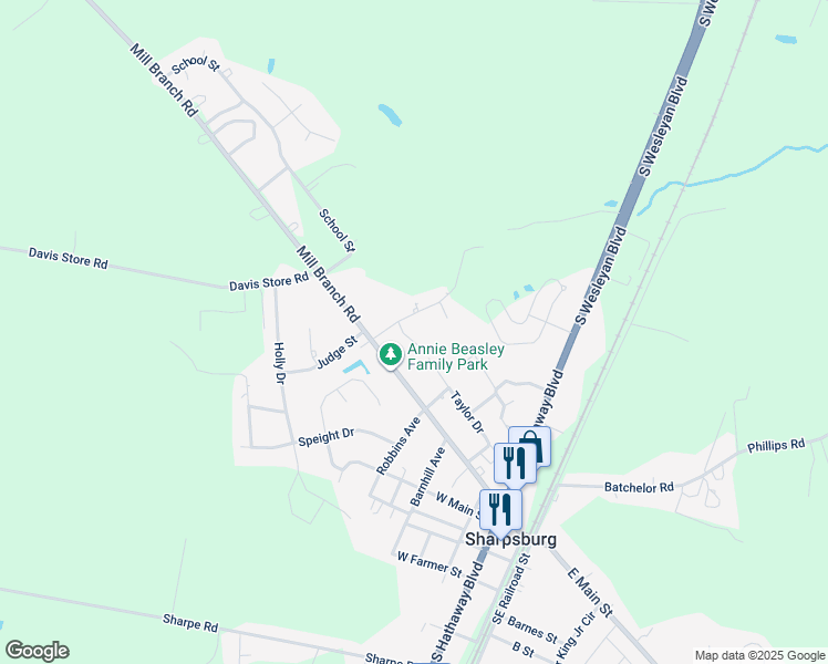 map of restaurants, bars, coffee shops, grocery stores, and more near 100 Sandy Hill Court in Rocky Mount