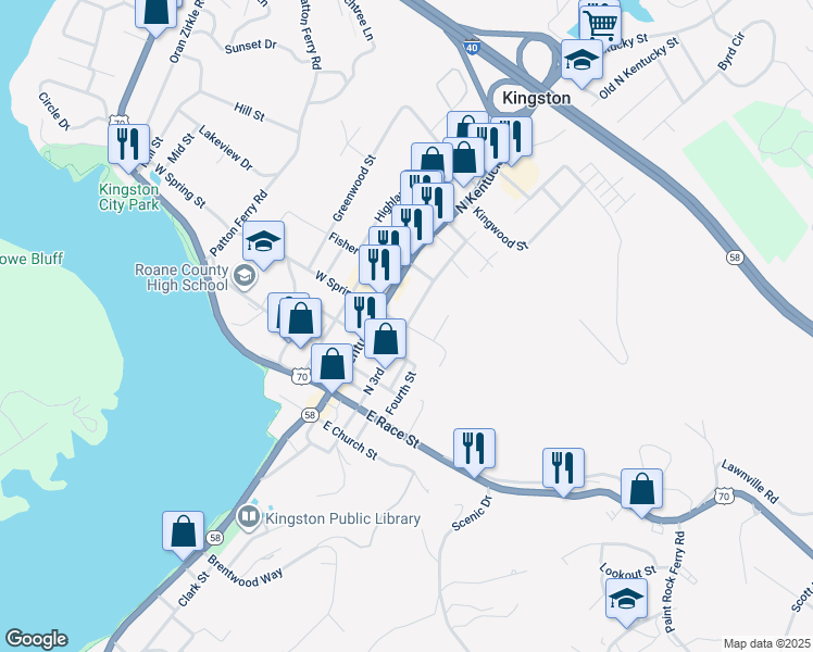 map of restaurants, bars, coffee shops, grocery stores, and more near North 3rd Street in Kingston