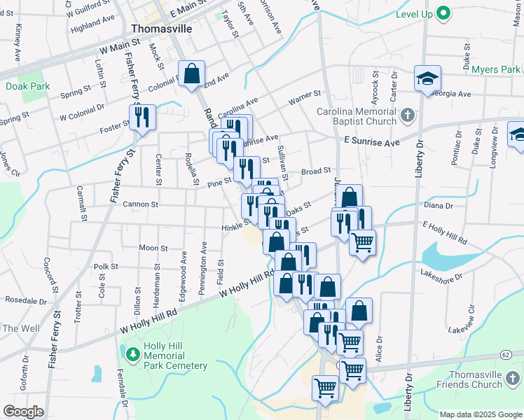 map of restaurants, bars, coffee shops, grocery stores, and more near in Thomasville