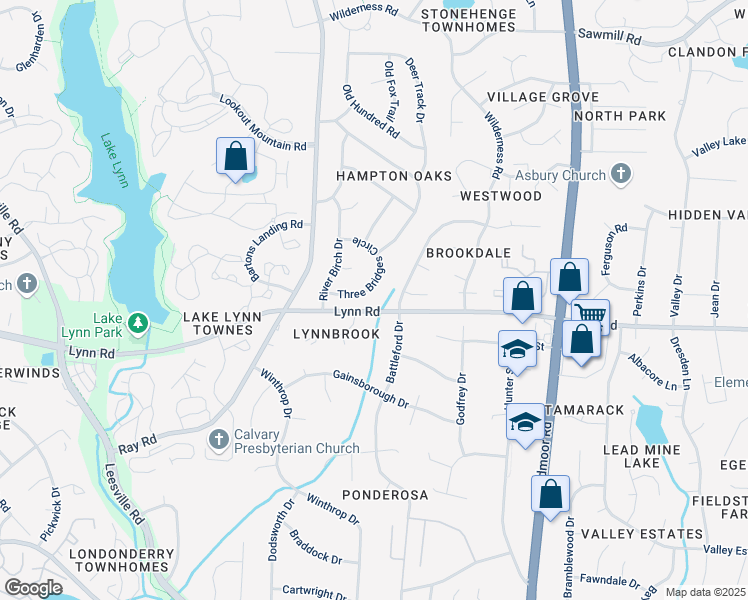 map of restaurants, bars, coffee shops, grocery stores, and more near 6932 Three Bridges Circle in Raleigh