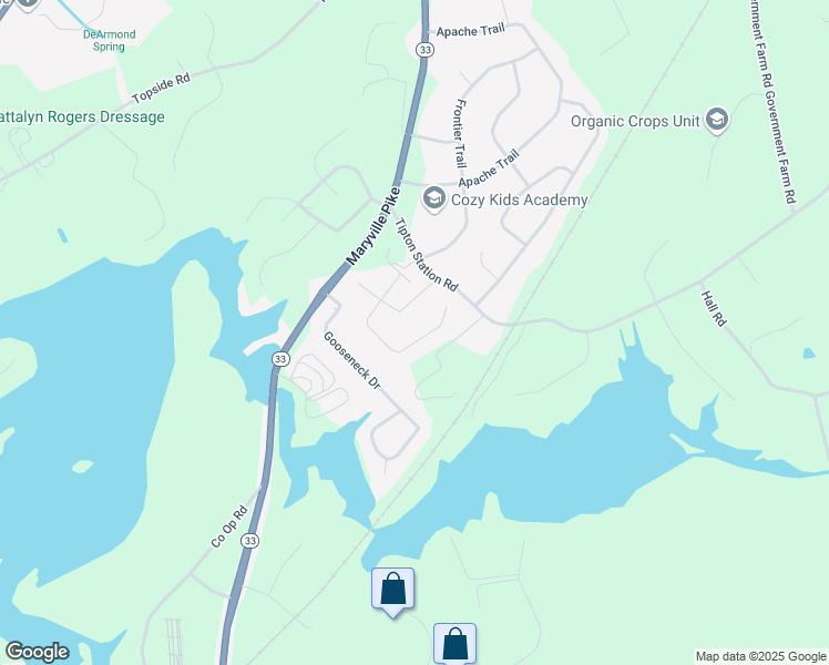 map of restaurants, bars, coffee shops, grocery stores, and more near 3429 Tres Bien Lane in Knoxville