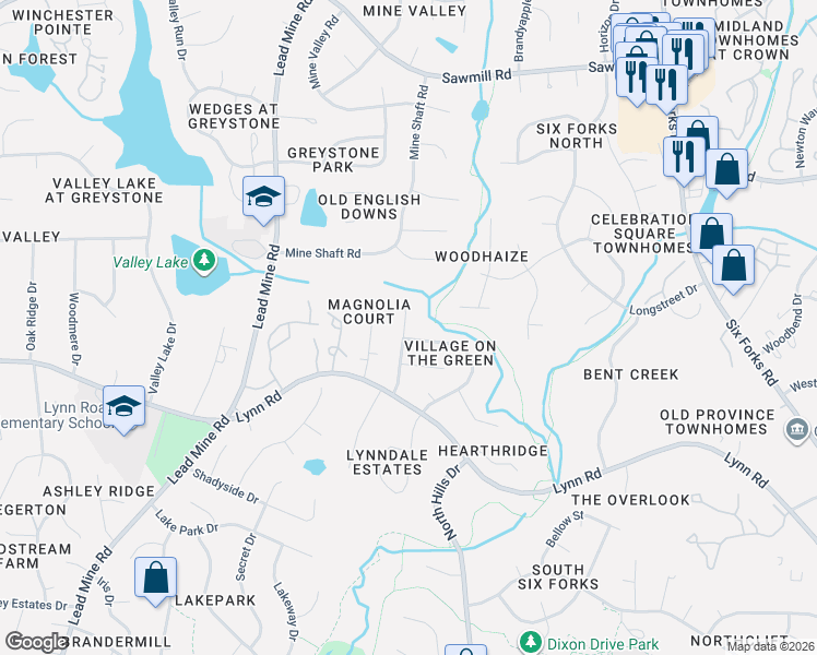 map of restaurants, bars, coffee shops, grocery stores, and more near 7309 Summerland Drive in Raleigh