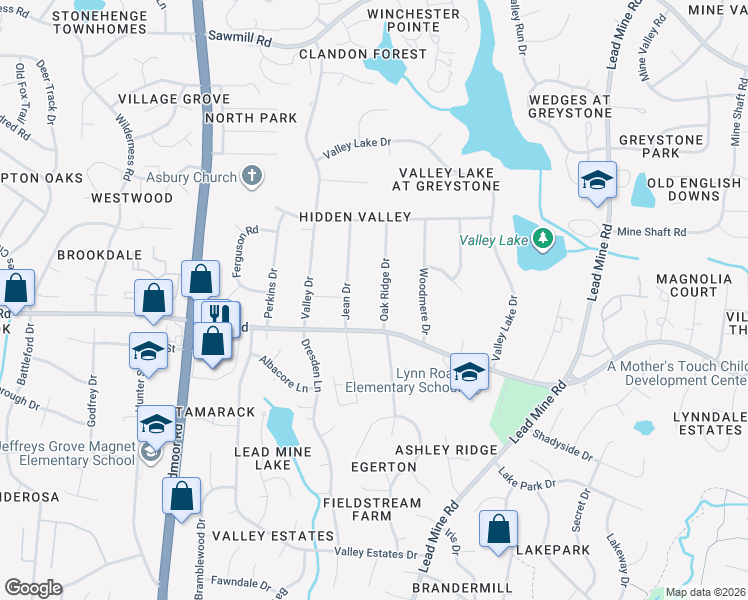 map of restaurants, bars, coffee shops, grocery stores, and more near 6805 Oak Ridge Drive in Raleigh