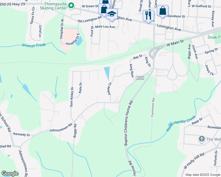 map of restaurants, bars, coffee shops, grocery stores, and more near 10 Johnia Court in Thomasville