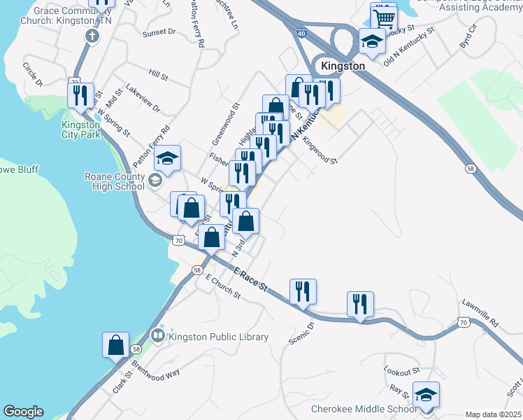 map of restaurants, bars, coffee shops, grocery stores, and more near North 3rd Street in Kingston