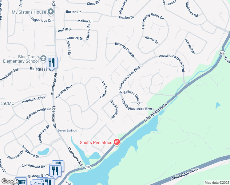 map of restaurants, bars, coffee shops, grocery stores, and more near 1636 Colonade Road in Knoxville