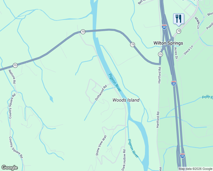 map of restaurants, bars, coffee shops, grocery stores, and more near 492 Driftwood Road in Cosby