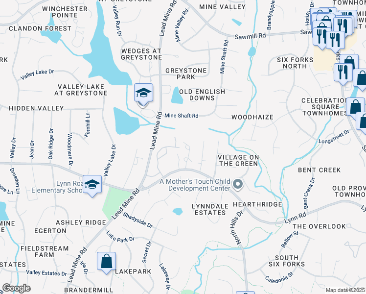map of restaurants, bars, coffee shops, grocery stores, and more near 1419 Traherne Drive in Raleigh
