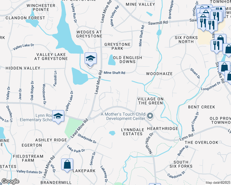 map of restaurants, bars, coffee shops, grocery stores, and more near 1419 Traherne Drive in Raleigh