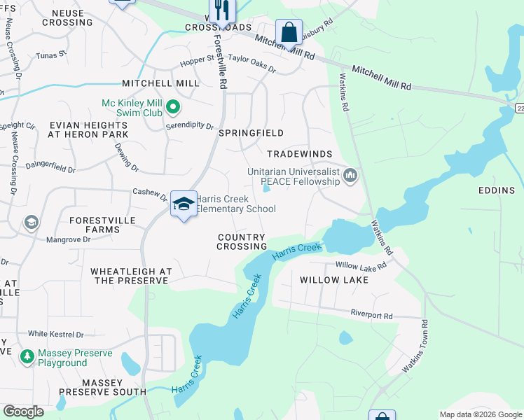 map of restaurants, bars, coffee shops, grocery stores, and more near 3929 Tyler Bluff Lane in Raleigh