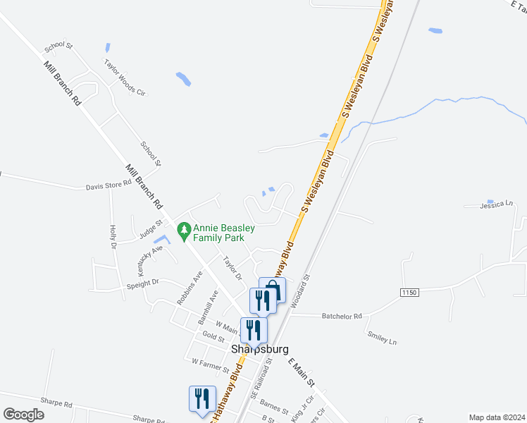 map of restaurants, bars, coffee shops, grocery stores, and more near Hilltop Drive in Sharpsburg
