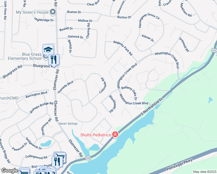 map of restaurants, bars, coffee shops, grocery stores, and more near 1636 Colonade Road in Knoxville