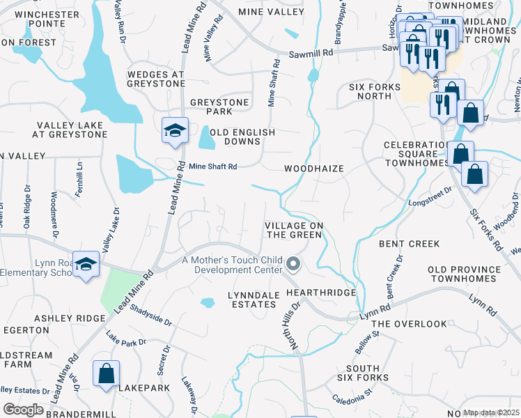 map of restaurants, bars, coffee shops, grocery stores, and more near 7309 Summerland Drive in Raleigh