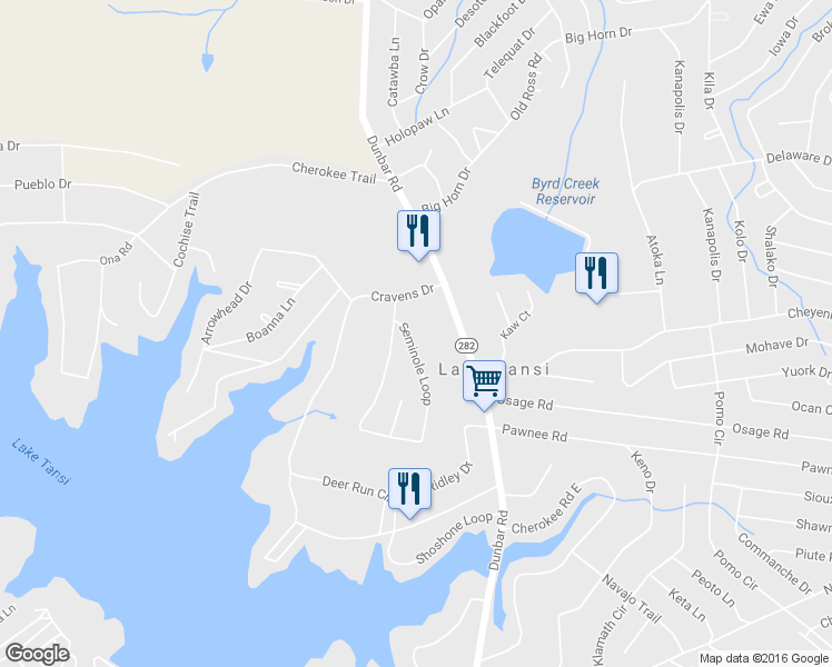 map of restaurants, bars, coffee shops, grocery stores, and more near 3134 Seminole Loop in Crossville