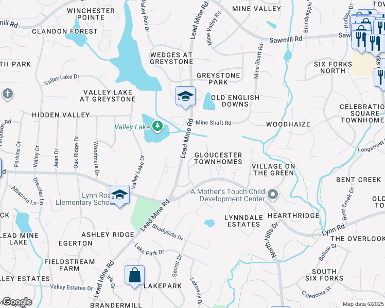 map of restaurants, bars, coffee shops, grocery stores, and more near 6845 Middleboro Drive in Raleigh