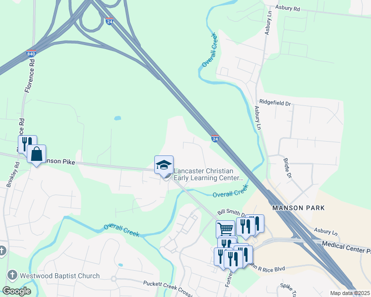 map of restaurants, bars, coffee shops, grocery stores, and more near 3957 Hallmark Drive in Murfreesboro