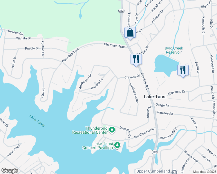 map of restaurants, bars, coffee shops, grocery stores, and more near 1273 Arrowhead Drive in Crossville