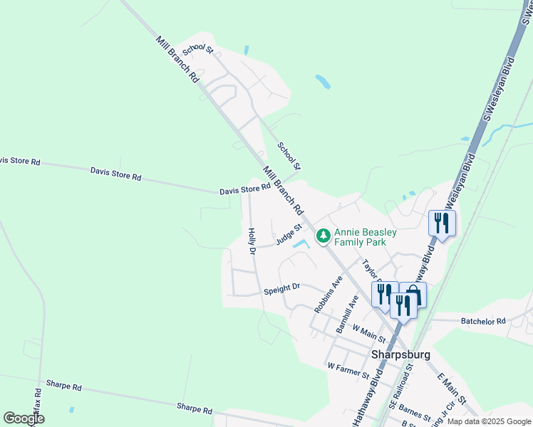 map of restaurants, bars, coffee shops, grocery stores, and more near 108 Ruffin Place in Rocky Mount